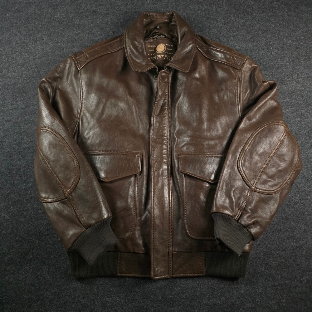 Vtg Andrew Marc New York Mens Brown Leather Jacket Quilted Lining Elbow Pads XL